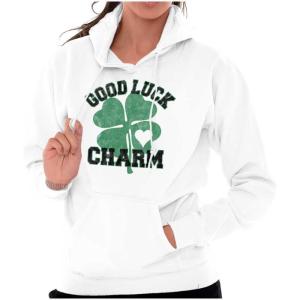 Brisco Brands Shamrock Good Luck Charm St. Pattys Hoodie Sweatshirt Women(White)