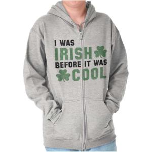 Brisco Brands St Paddy Irish Before It Was Cool Zip Up Hoodie Mens Womens(Sport Grey)