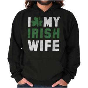 Brisco Brands St Patricks Day I Love My Irish Wife Hoodie Hooded Sweatshirt Men(Black)
