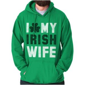 Brisco Brands St Patricks Day I Love My Irish Wife Hoodie Hooded Sweatshirt Men(Irish Green)