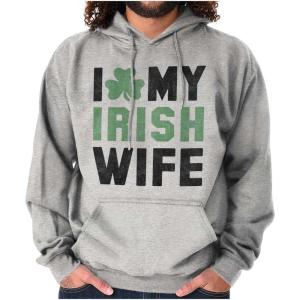Brisco Brands St Patricks Day I Love My Irish Wife Hoodie Hooded Sweatshirt Men(Sport Grey)