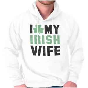 Brisco Brands St Patricks Day I Love My Irish Wife Hoodie Hooded Sweatshirt Men(White)