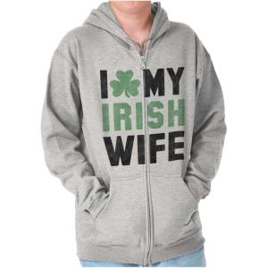 Brisco Brands St Patricks Day I Love My Irish Wife Zip Hoodie Sweatshirt Men(Sport Grey)