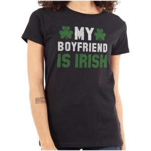 Brisco Brands St Patricks Day Irish Boyfriend Womens Slim Fit Graphic Tee(Black)