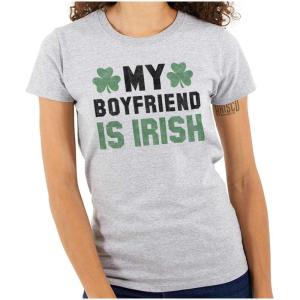 Brisco Brands St Patricks Day Irish Boyfriend Womens Slim Fit Graphic Tee(Sport Grey)