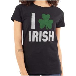 Brisco Brands St Patricks Day Irish Pride Shamrock Womens Slim Fit Graphic Tee(Black)