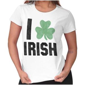 Brisco Brands St Patricks Day Irish Pride Shamrock Womens Slim Fit Graphic Tee(White)