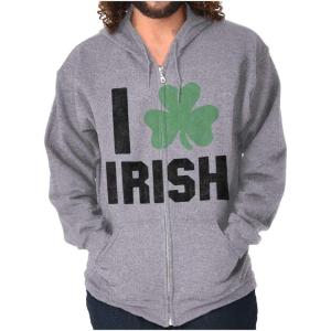 Brisco Brands St Patricks Day Irish Pride Shamrock Zip Up Hoodie Mens Womens(Sport Grey)