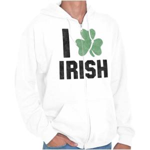 Brisco Brands St Patricks Day Irish Pride Shamrock Zip Up Hoodie Mens Womens(White)