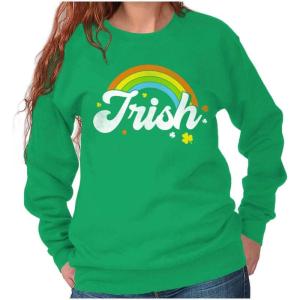 Brisco Brands St Patricks Day Irish Rainbow Clover Women Crewneck Sweatshirt(Irish Green)