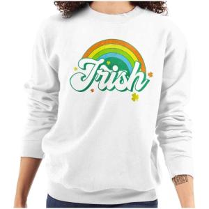 Brisco Brands St Patricks Day Irish Rainbow Clover Women Crewneck Sweatshirt(White)