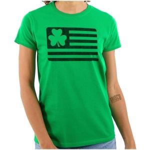 Brisco Brands St Patrick’s Day Irish-American Pride Womens Slim Fit Graphic Tee(Irish Green)