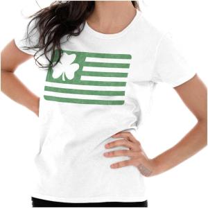 Brisco Brands St Patrick’s Day Irish-American Pride Womens Slim Fit Graphic Tee(White)