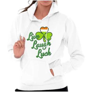Brisco Brands St Patricks Day Live Laugh Luck Hoodie Sweatshirt Women(White)