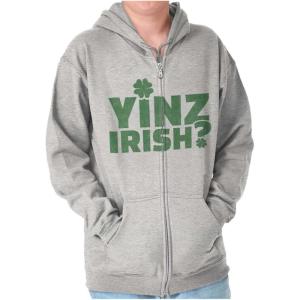 Brisco Brands Yinz Irish Funny St Patrick’s Day Zip Up Hoodie Mens Womens(Sport Grey)