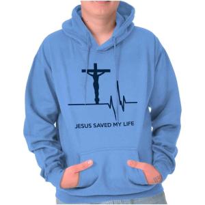 Christian Strong Jesus Saved My Life Crucifix Hoodie Sweatshirt Women Men(Carolina Blue)