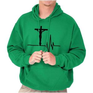 Christian Strong Jesus Saved My Life Crucifix Hoodie Sweatshirt Women Men(Irish Green)