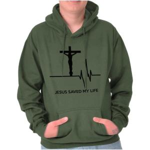 Christian Strong Jesus Saved My Life Crucifix Hoodie Sweatshirt Women Men(Military Green)