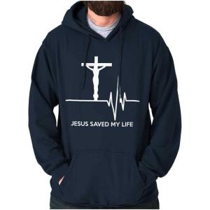 Christian Strong Jesus Saved My Life Crucifix Hoodie Sweatshirt Women Men(Navy)