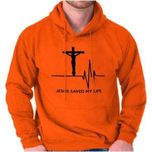 Christian Strong Jesus Saved My Life Crucifix Hoodie Sweatshirt Women Men(Orange)