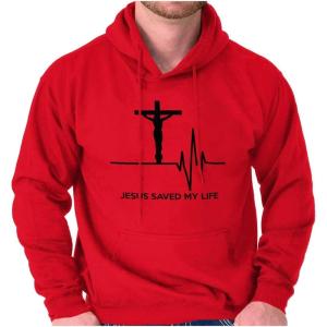 Christian Strong Jesus Saved My Life Crucifix Hoodie Sweatshirt Women Men(Red)