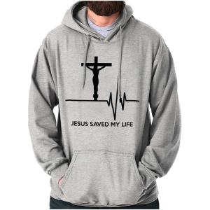 Christian Strong Jesus Saved My Life Crucifix Hoodie Sweatshirt Women Men(Sport Grey)