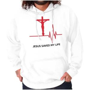 Christian Strong Jesus Saved My Life Crucifix Hoodie Sweatshirt Women Men(White)