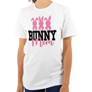 Cute Easter Bunny Mom Rabbit Tails Womens Graphic T Shirt Tees(White)