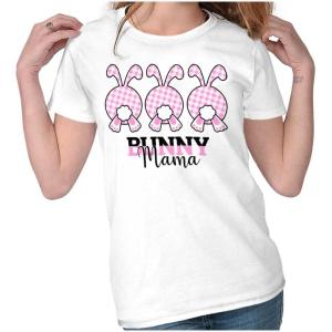Cute Plaid Easter Bunny Mama Tails Womens Slim Fit Graphic Tee(White)