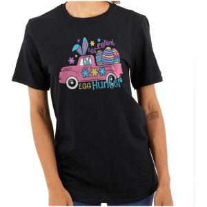 Easter Egg-Cellent Egg Hunter Truck Womens Graphic T Shirt Tees(Black)