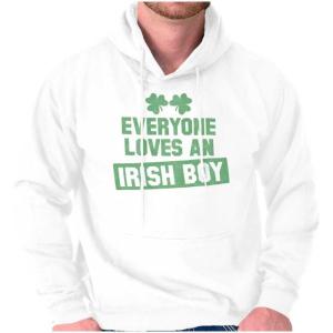 Funny Saint Patrick’s Day Irish Boy Hoodie Hooded Sweatshirt Men(White)