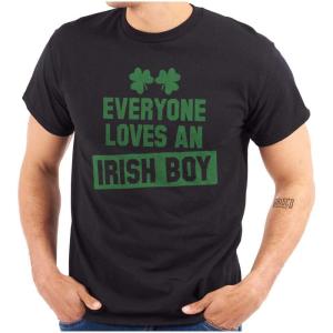 Funny Saint Patrick’s Day Irish Boy Mens Graphic T Shirt Tees(Black)