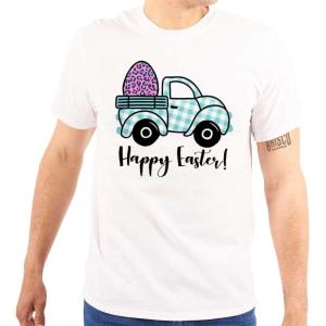Happy Easter Plaid Egg Hunt Truck Womens Graphic T Shirt Tees(White)