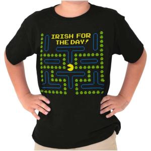Pacman St Paddys Irish for The Day Crewneck T Shirts Boy Girl(Black)