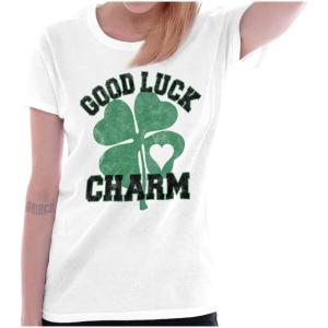 Shamrock Good Luck Charm St. Pattys Womens Slim Fit Graphic Tee(White)