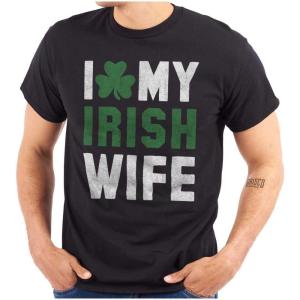 St Patricks Day I Love My Irish Wife Mens Graphic T Shirt Tees(Black)