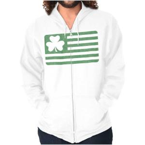 St Patrick’s Day Irish-American Pride Zip Up Hoodie Mens Womens(White)