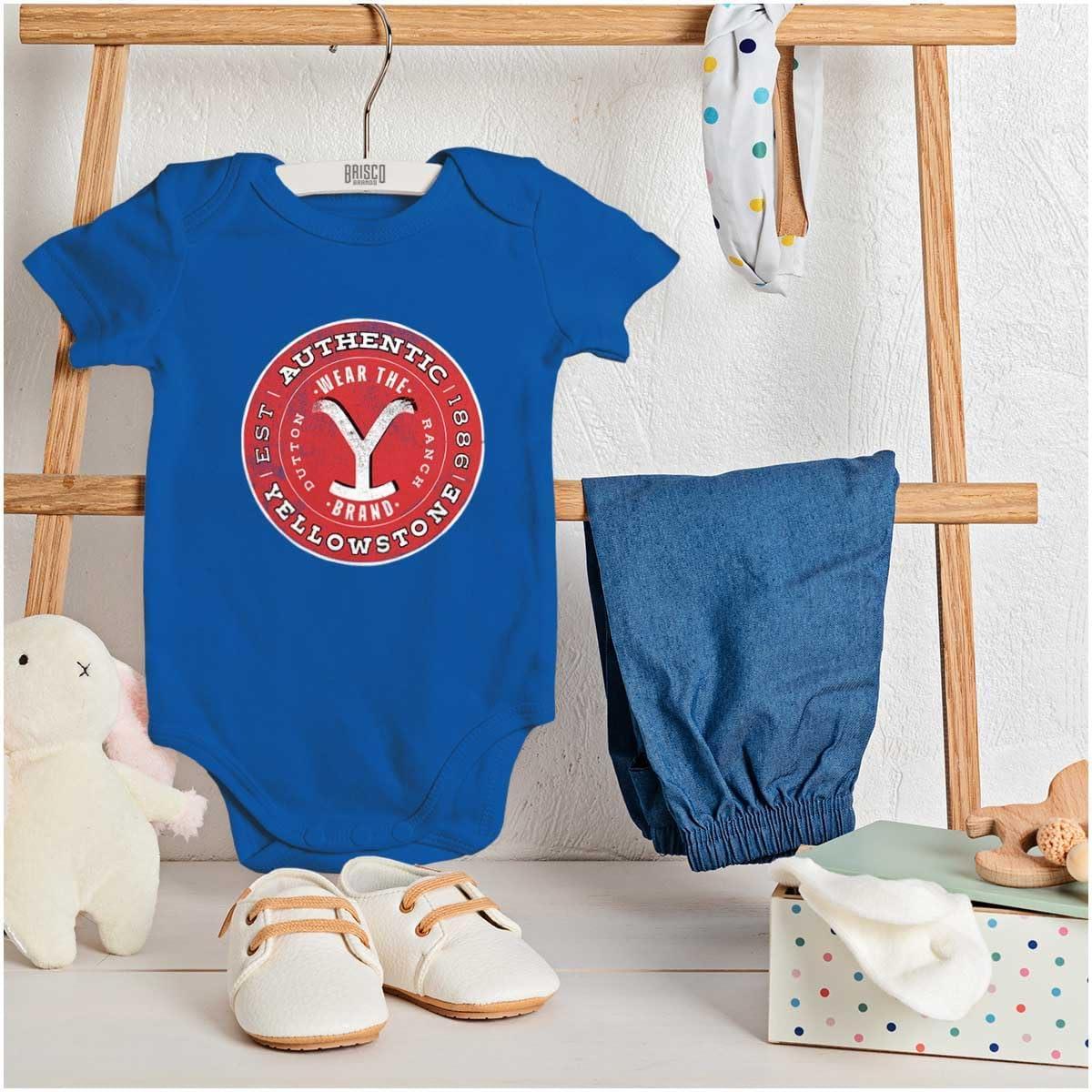 imageBrisco Brands Authentic Yellowstone Ranch Y Brand Baby Romper Boys or GirlsRoyal
