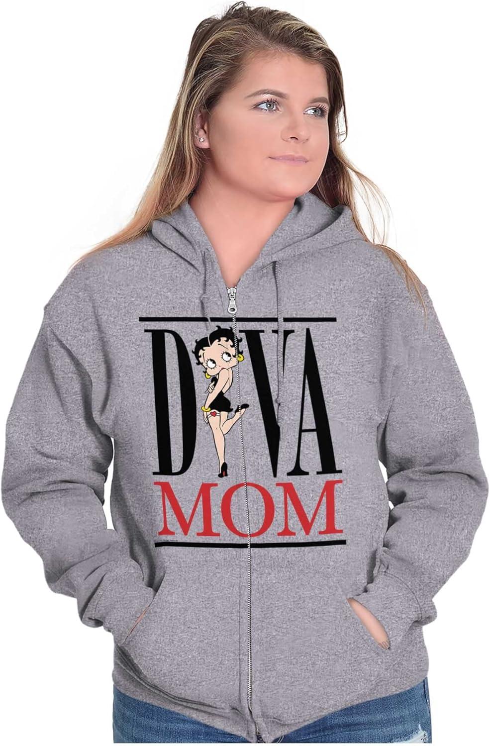 imageBrisco Brands Betty Boop Diva Mom Best Mothers Day Zip Hoodie Sweatshirt WomenSport Grey
