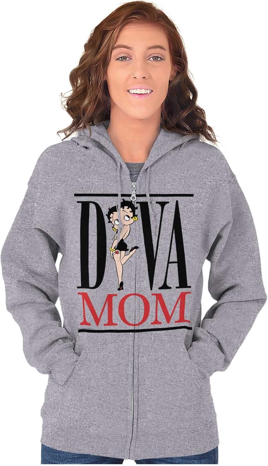 imageBrisco Brands Betty Boop Diva Mom Best Mothers Day Zip Hoodie Sweatshirt WomenSport Grey
