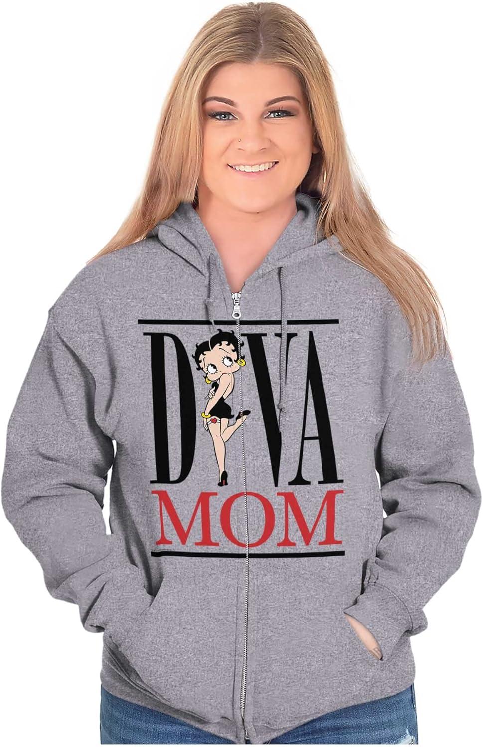 imageBrisco Brands Betty Boop Diva Mom Best Mothers Day Zip Hoodie Sweatshirt WomenSport Grey