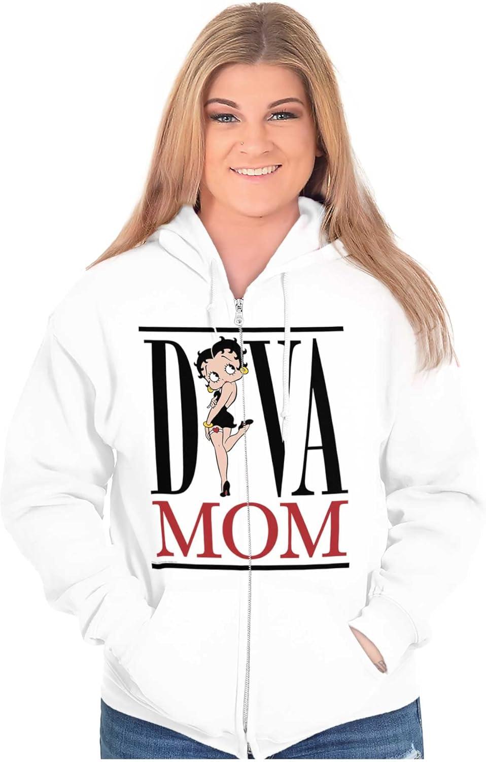 imageBrisco Brands Betty Boop Diva Mom Best Mothers Day Zip Hoodie Sweatshirt WomenWhite
