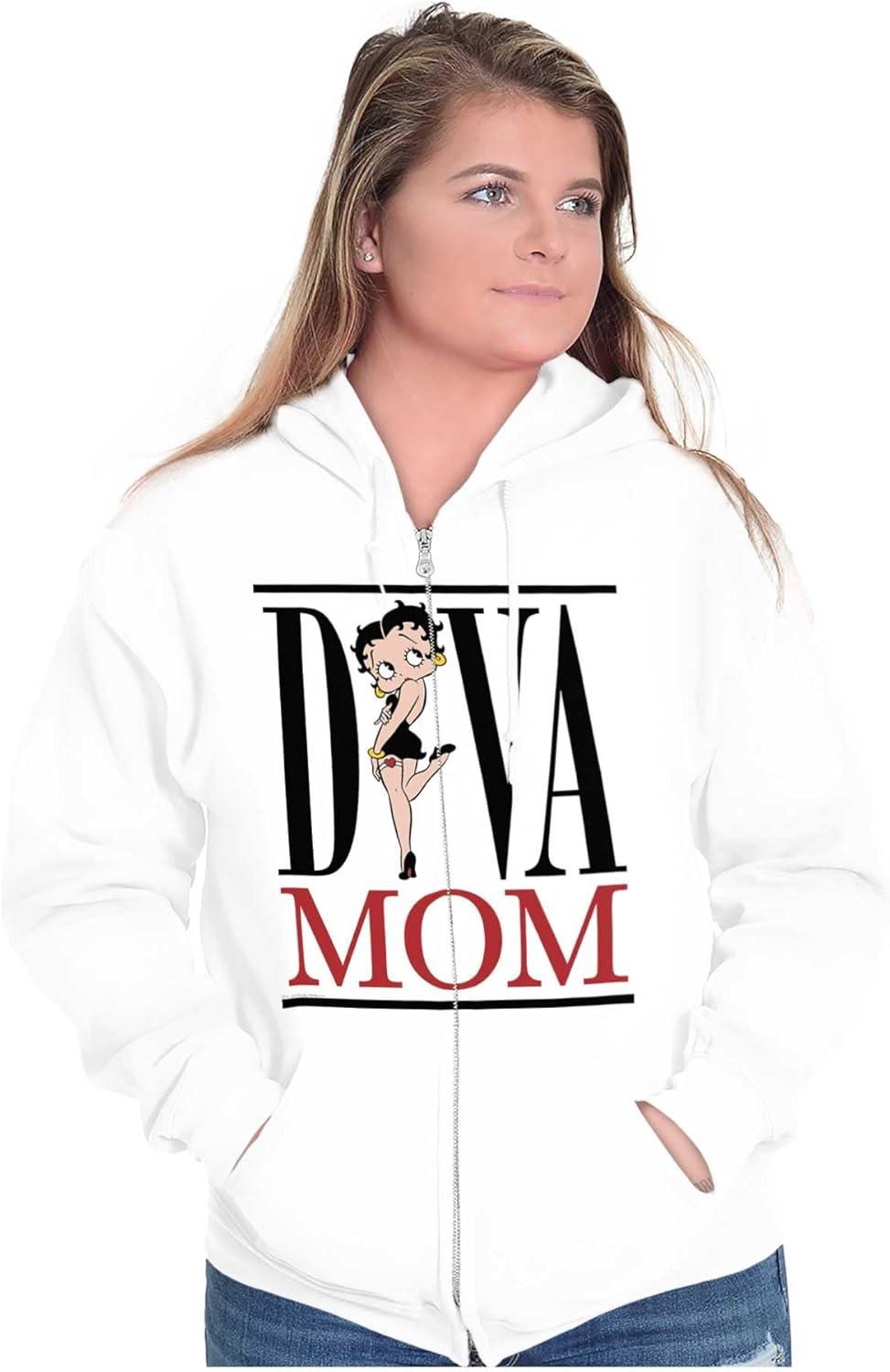 imageBrisco Brands Betty Boop Diva Mom Best Mothers Day Zip Hoodie Sweatshirt WomenWhite