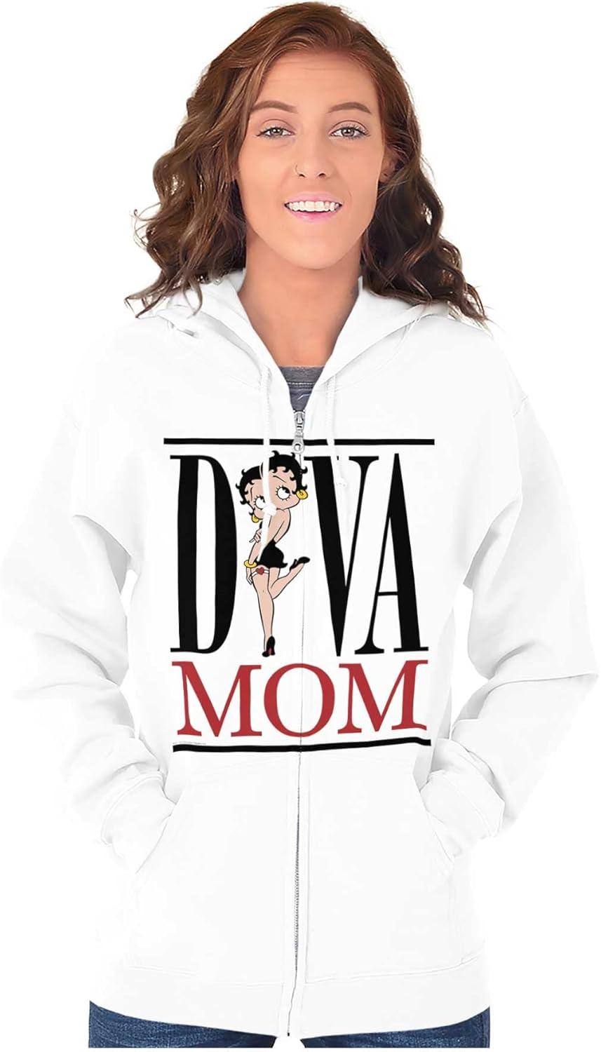 imageBrisco Brands Betty Boop Diva Mom Best Mothers Day Zip Hoodie Sweatshirt WomenWhite