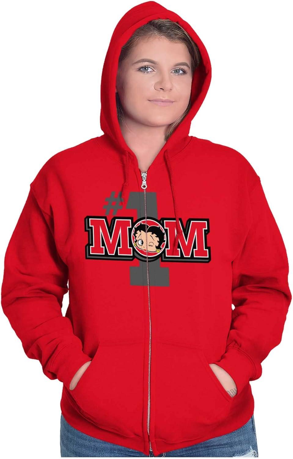 imageBrisco Brands Betty Boop Number 1 Mom Mothers Day Zip Hoodie Sweatshirt WomenRed