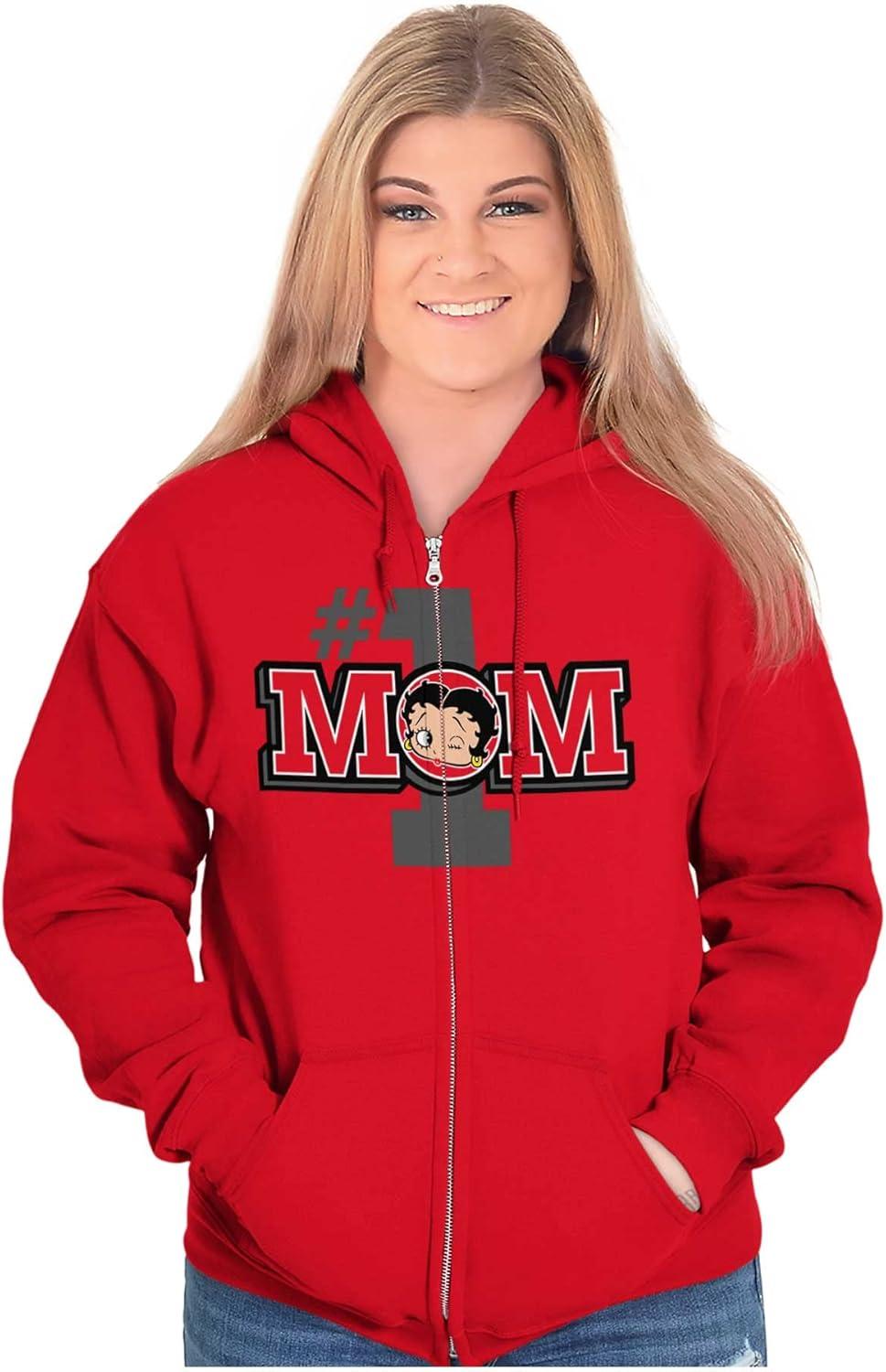 imageBrisco Brands Betty Boop Number 1 Mom Mothers Day Zip Hoodie Sweatshirt WomenRed
