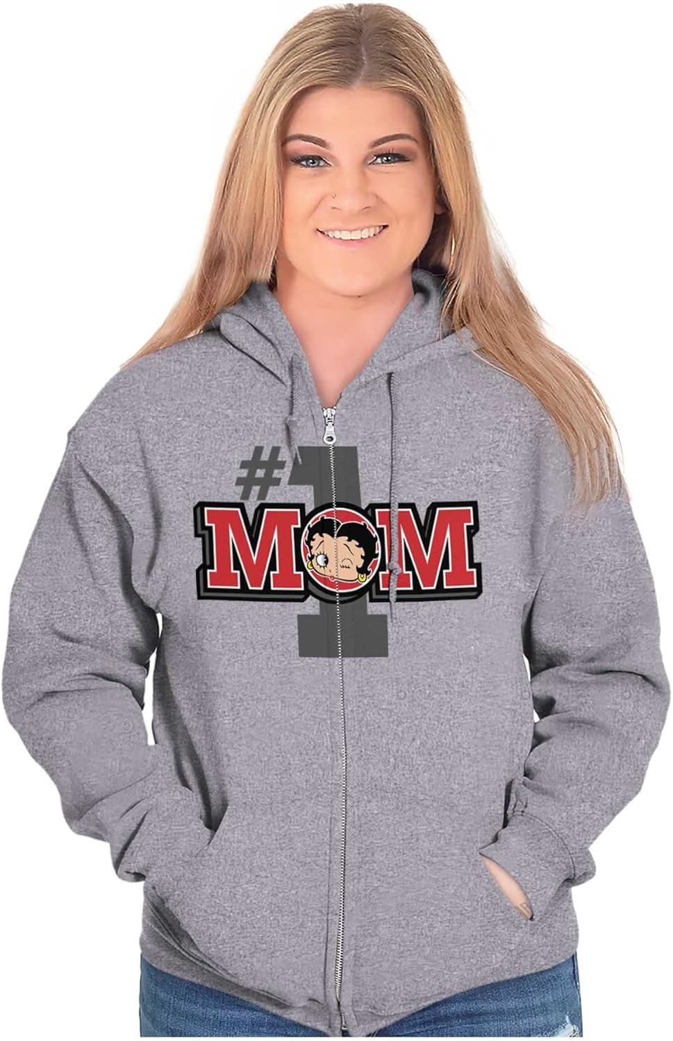 imageBrisco Brands Betty Boop Number 1 Mom Mothers Day Zip Hoodie Sweatshirt WomenSport Grey