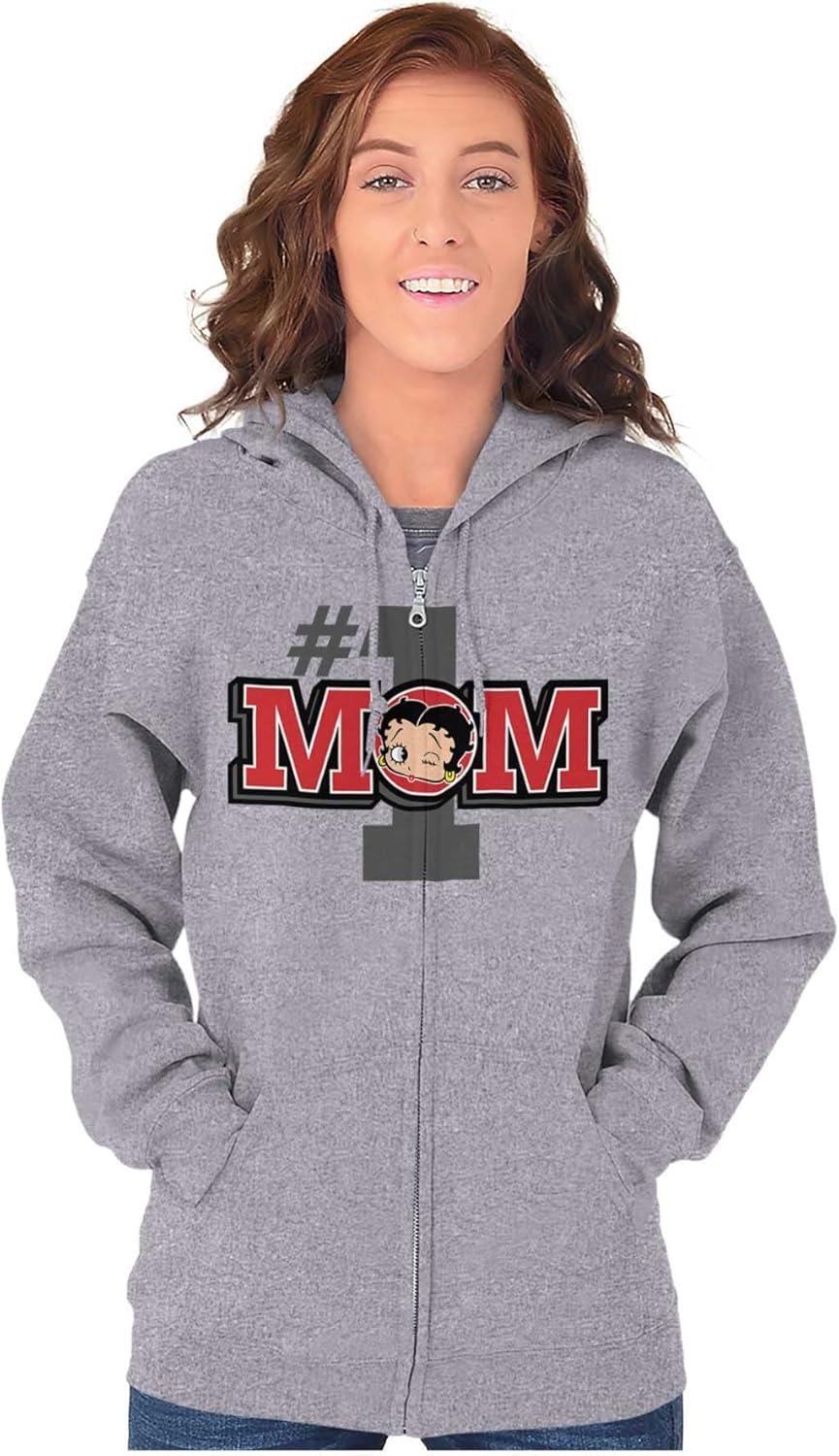 imageBrisco Brands Betty Boop Number 1 Mom Mothers Day Zip Hoodie Sweatshirt WomenSport Grey