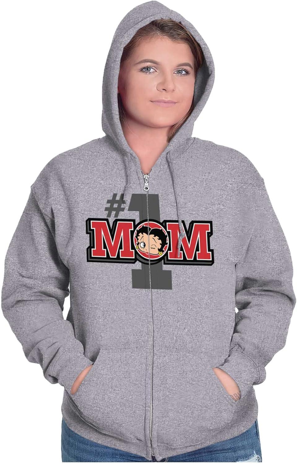 imageBrisco Brands Betty Boop Number 1 Mom Mothers Day Zip Hoodie Sweatshirt WomenSport Grey