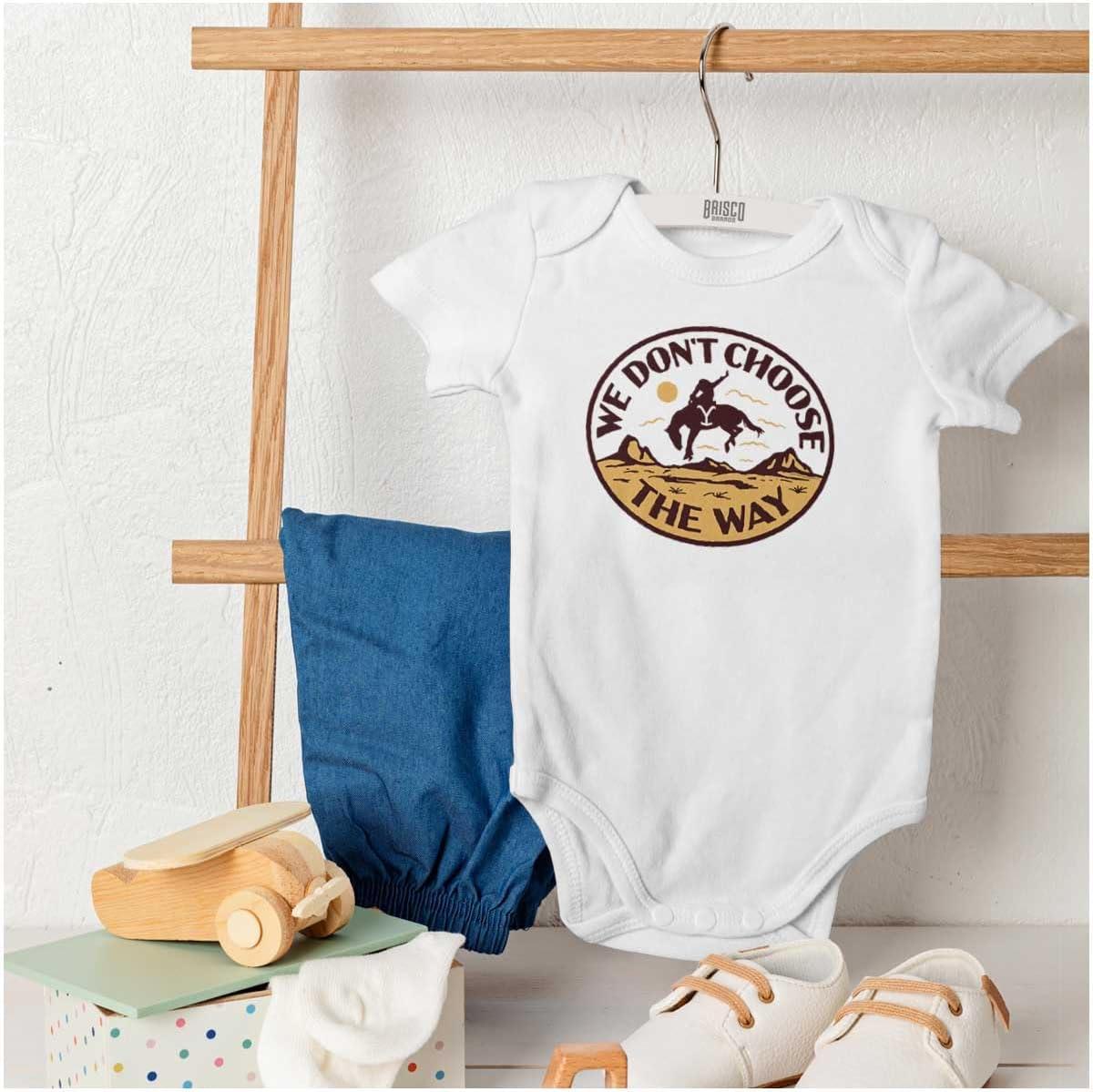imageBrisco Brands Cowboy We Dont Choose The Way Baby Romper Boys or GirlsWhite
